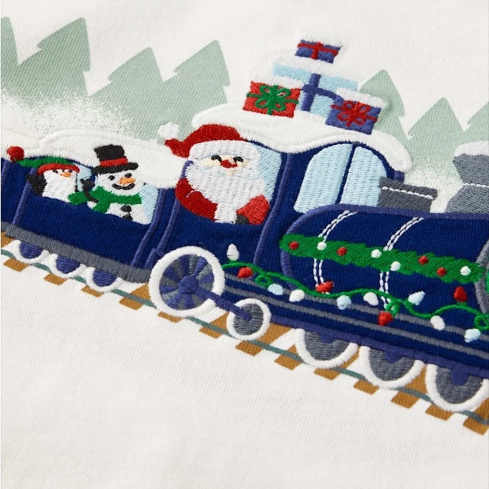 New Gymboree Christmas Train Tee Boys 4T Santa Embroidered Applique Layered